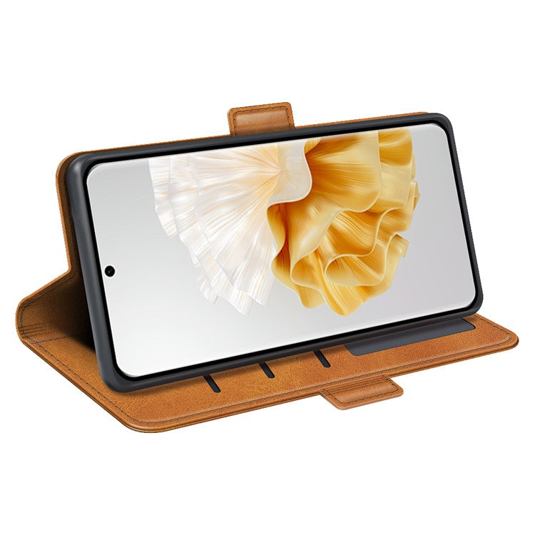 For Huawei Pura 70 Case Leather Folio Wallet Dual Magnetic Clasp Shock Absorbing Phone Cover - Yellow