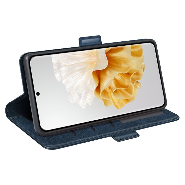 For Huawei Pura 70 Case Leather Folio Wallet Dual Magnetic Clasp Shock Absorbing Phone Cover - Blue