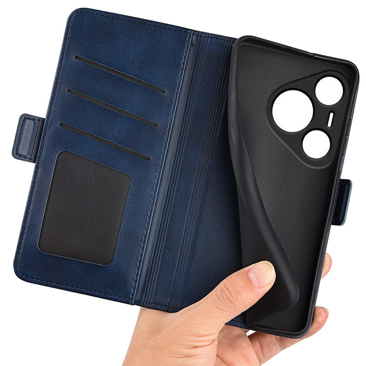 For Huawei Pura 70 Case Leather Folio Wallet Dual Magnetic Clasp Shock Absorbing Phone Cover - Blue