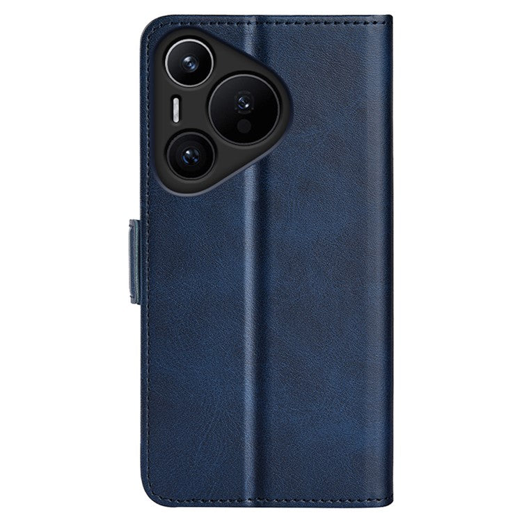 For Huawei Pura 70 Case Leather Folio Wallet Dual Magnetic Clasp Shock Absorbing Phone Cover - Blue
