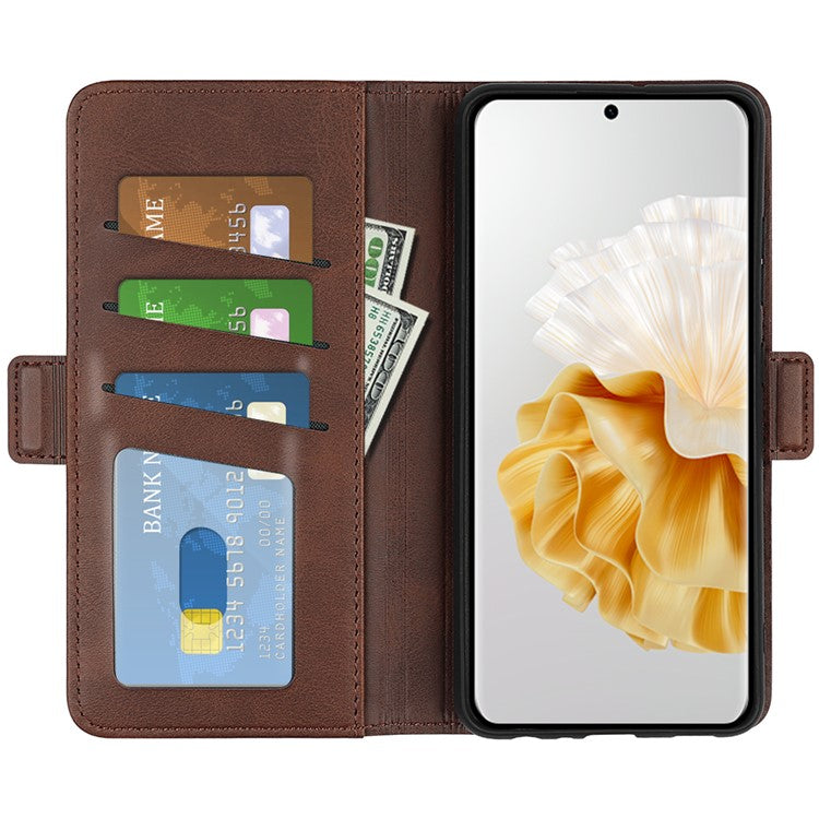 For Huawei Pura 70 Case Leather Folio Wallet Dual Magnetic Clasp Shock Absorbing Phone Cover - Brown