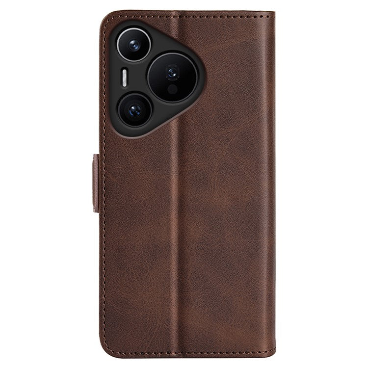 For Huawei Pura 70 Case Leather Folio Wallet Dual Magnetic Clasp Shock Absorbing Phone Cover - Brown
