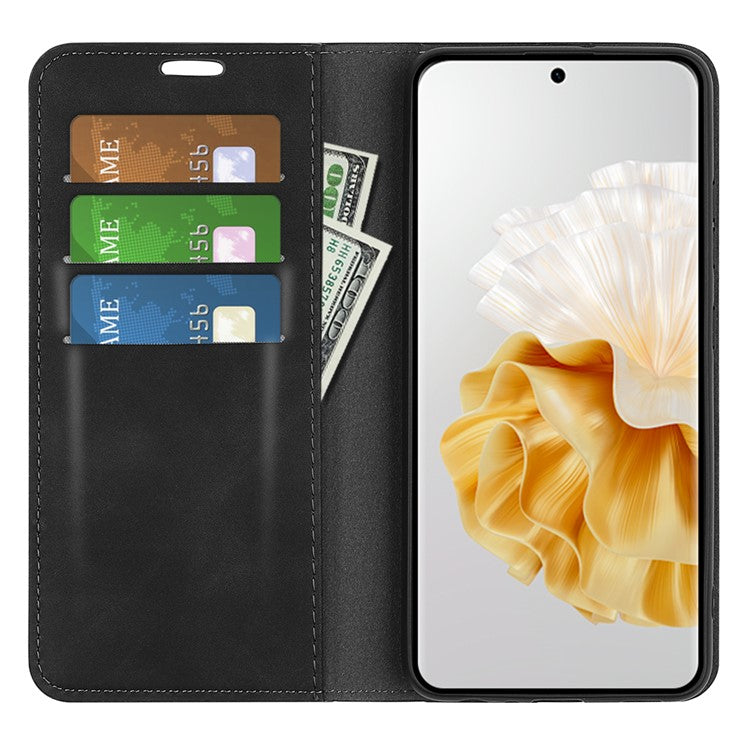 For Huawei Pura 70 Case PU Leather Wallet Folio Flip Phone Cover - Black