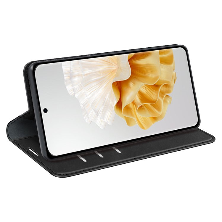 For Huawei Pura 70 Case PU Leather Wallet Folio Flip Phone Cover - Black
