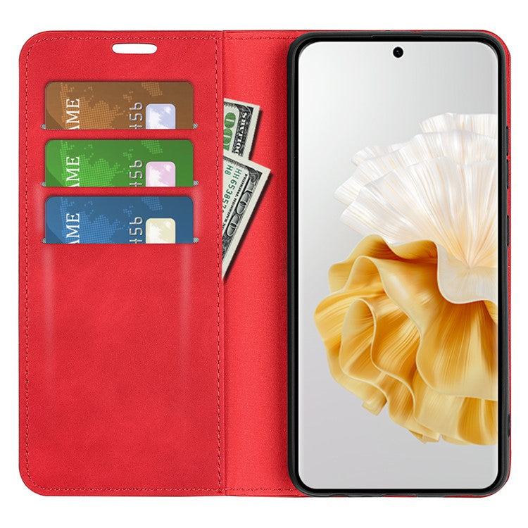 For Huawei Pura 70 Case PU Leather Wallet Folio Flip Phone Cover - Red
