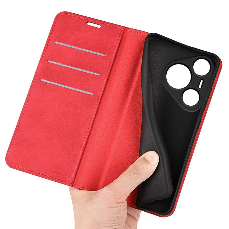 For Huawei Pura 70 Case PU Leather Wallet Folio Flip Phone Cover - Red