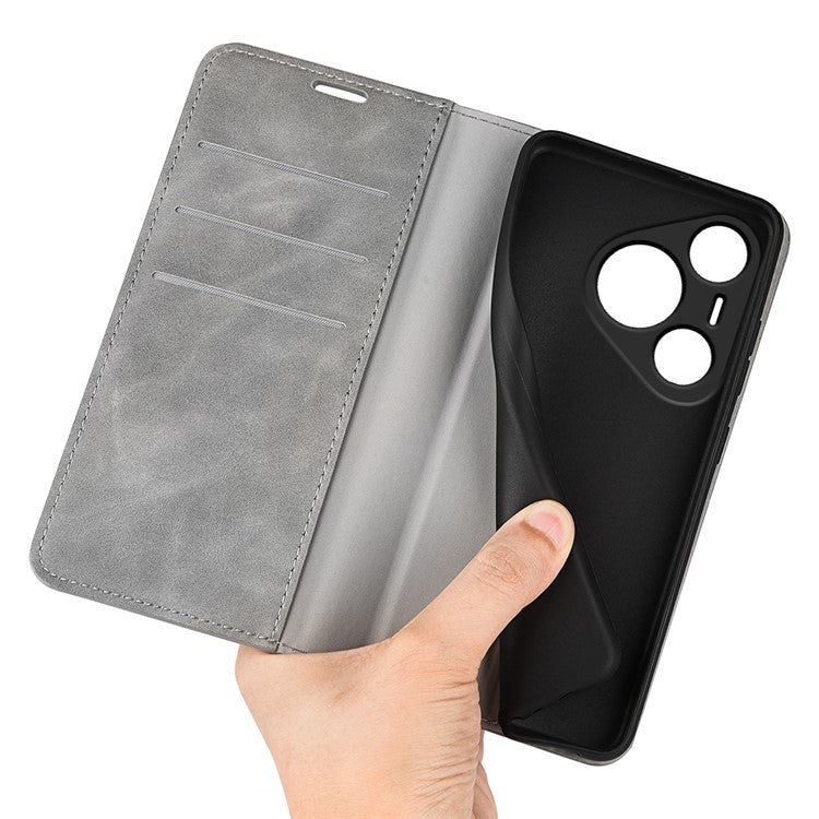 For Huawei Pura 70 Case PU Leather Wallet Folio Flip Phone Cover - Grey