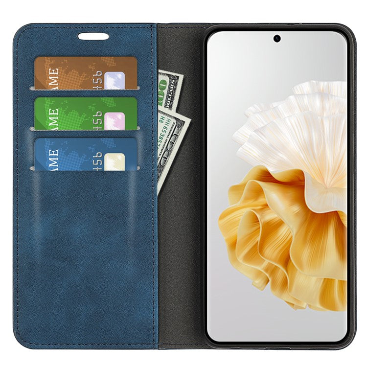 For Huawei Pura 70 Case PU Leather Wallet Folio Flip Phone Cover - Blue