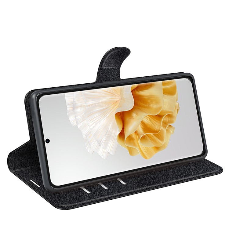 For Huawei Pura 70 Wallet Case with Card Holder Litchi Texture Leather Phone Cover - Black