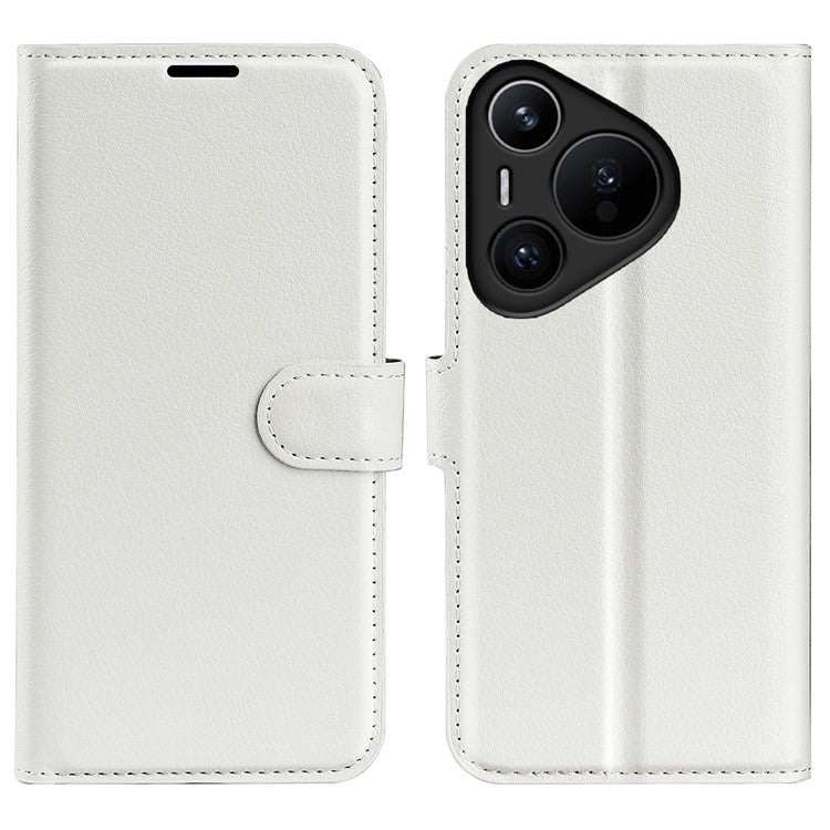 For Huawei Pura 70 Wallet Case with Card Holder Litchi Texture Leather Phone Cover - White