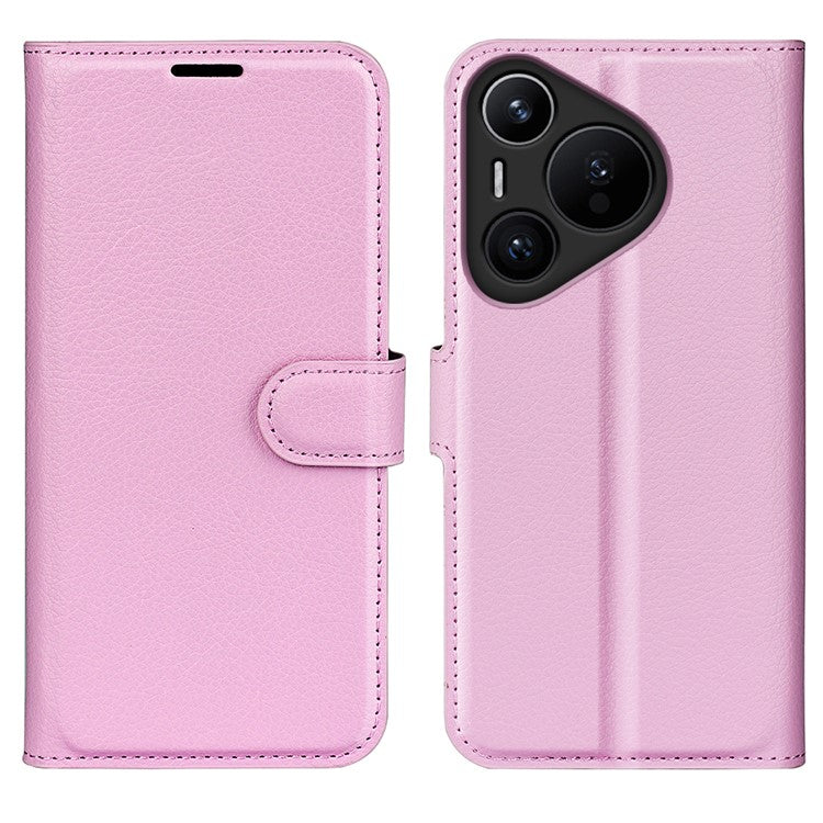For Huawei Pura 70 Wallet Case with Card Holder Litchi Texture Leather Phone Cover - Pink