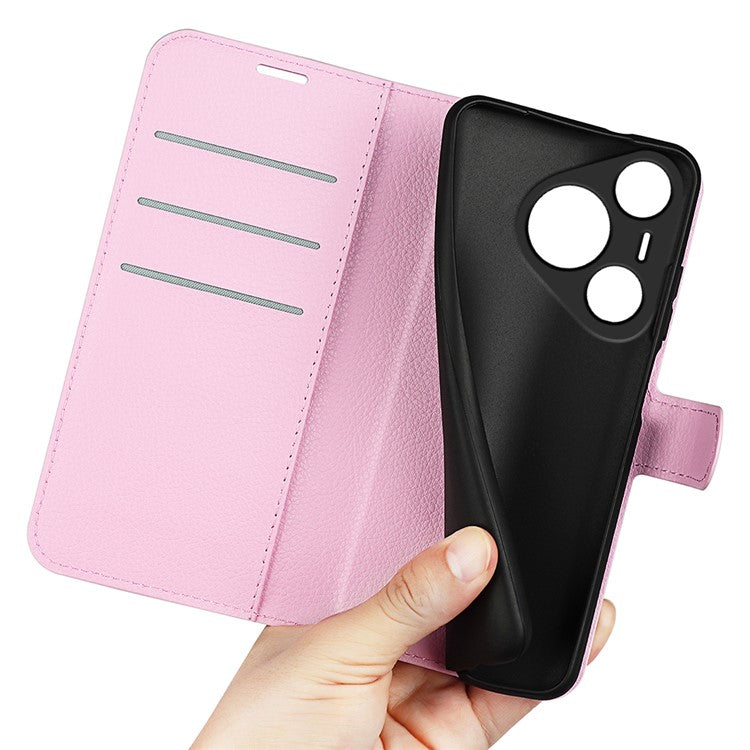 For Huawei Pura 70 Wallet Case with Card Holder Litchi Texture Leather Phone Cover - Pink