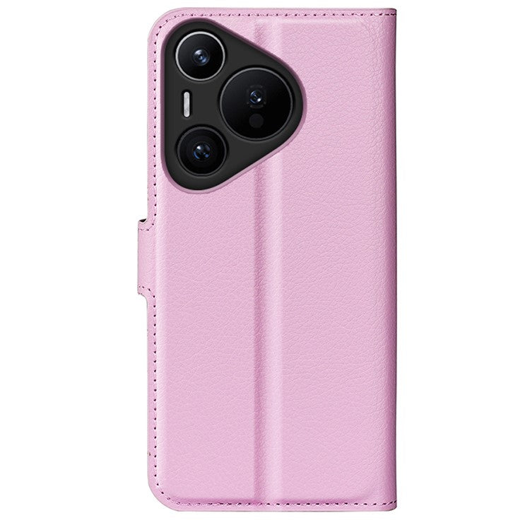 For Huawei Pura 70 Wallet Case with Card Holder Litchi Texture Leather Phone Cover - Pink