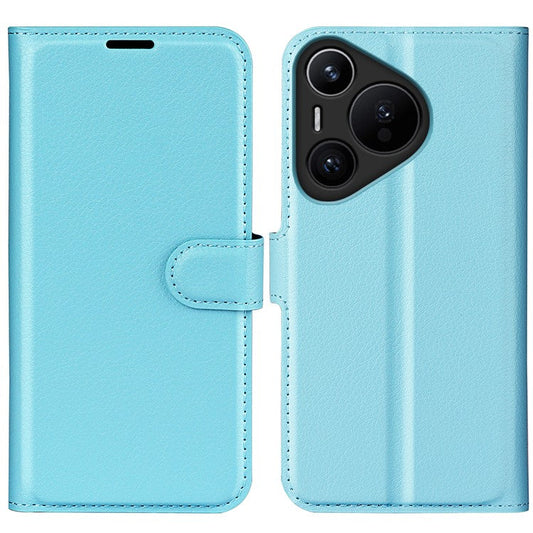 For Huawei Pura 70 Wallet Case with Card Holder Litchi Texture Leather Phone Cover - Blue