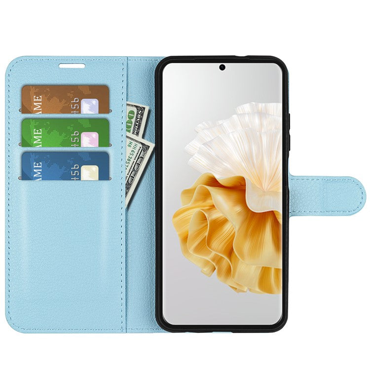For Huawei Pura 70 Wallet Case with Card Holder Litchi Texture Leather Phone Cover - Blue