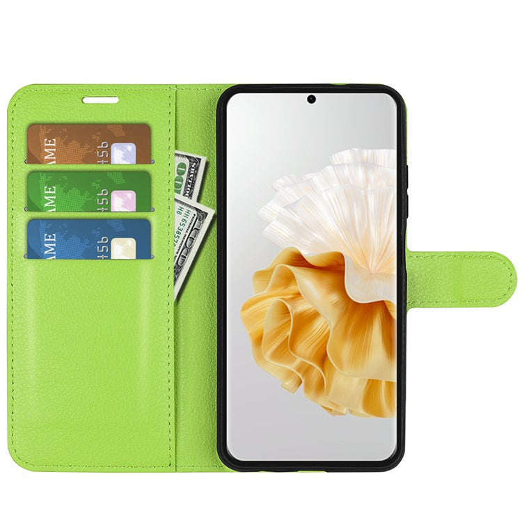 For Huawei Pura 70 Wallet Case with Card Holder Litchi Texture Leather Phone Cover - Green
