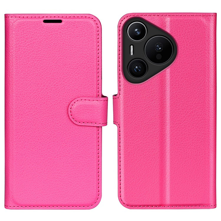 For Huawei Pura 70 Wallet Case with Card Holder Litchi Texture Leather Phone Cover - Rose