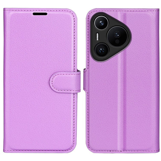For Huawei Pura 70 Wallet Case with Card Holder Litchi Texture Leather Phone Cover - Purple