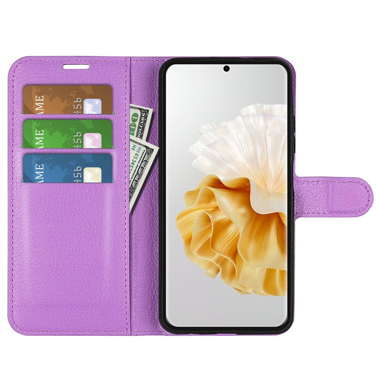 For Huawei Pura 70 Wallet Case with Card Holder Litchi Texture Leather Phone Cover - Purple