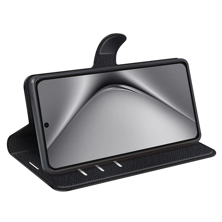 For Huawei Pura 70 Ultra Case Litchi Texture Leather Folio Flip Wallet Phone Cover - Black