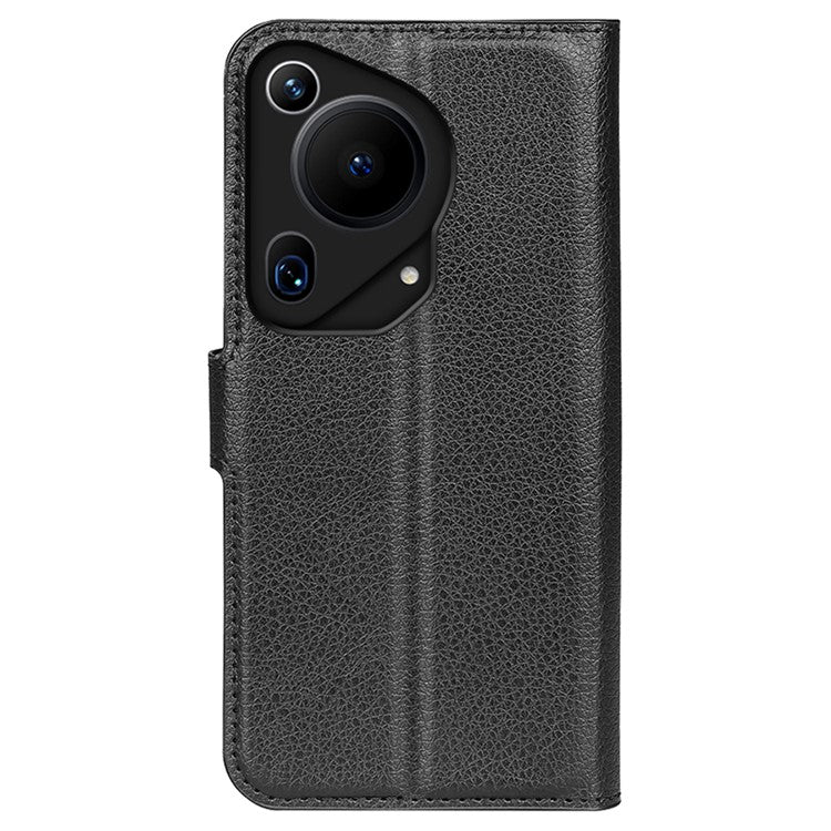 For Huawei Pura 70 Ultra Case Litchi Texture Leather Folio Flip Wallet Phone Cover - Black