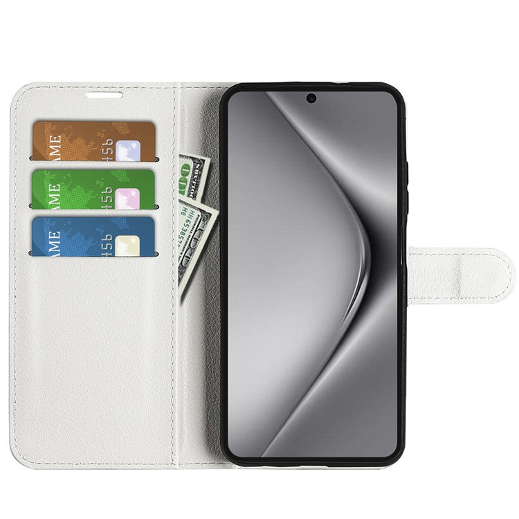 For Huawei Pura 70 Ultra Case Litchi Texture Leather Folio Flip Wallet Phone Cover - White