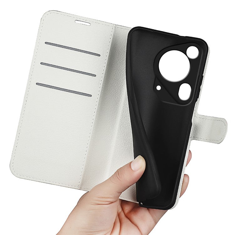 For Huawei Pura 70 Ultra Case Litchi Texture Leather Folio Flip Wallet Phone Cover - White