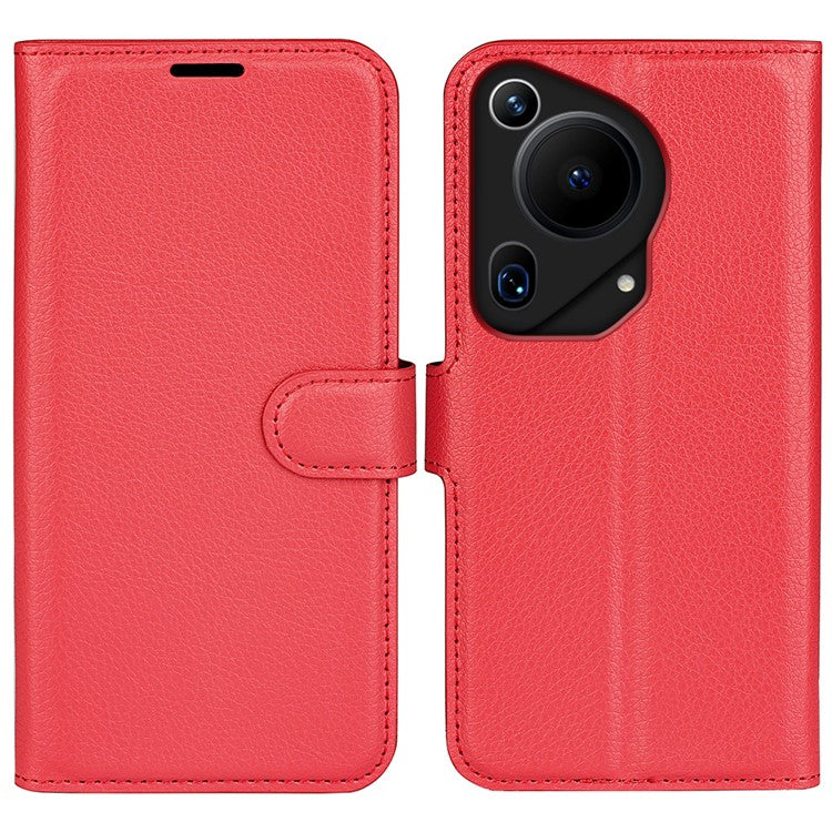For Huawei Pura 70 Ultra Case Litchi Texture Leather Folio Flip Wallet Phone Cover - Red