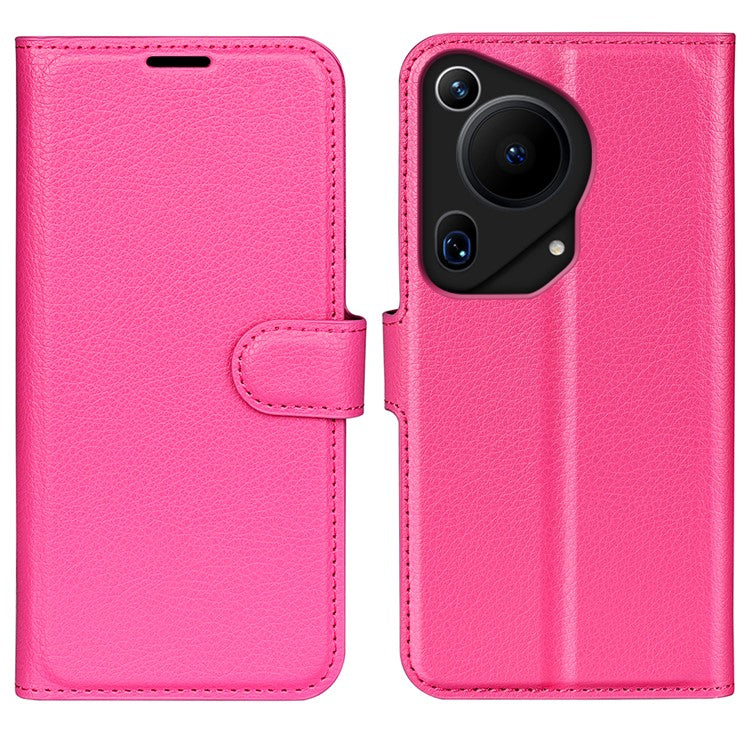 For Huawei Pura 70 Ultra Case Litchi Texture Leather Folio Flip Wallet Phone Cover - Rose