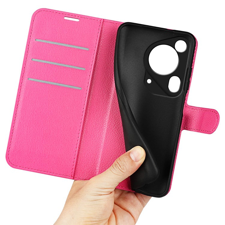 For Huawei Pura 70 Ultra Case Litchi Texture Leather Folio Flip Wallet Phone Cover - Rose