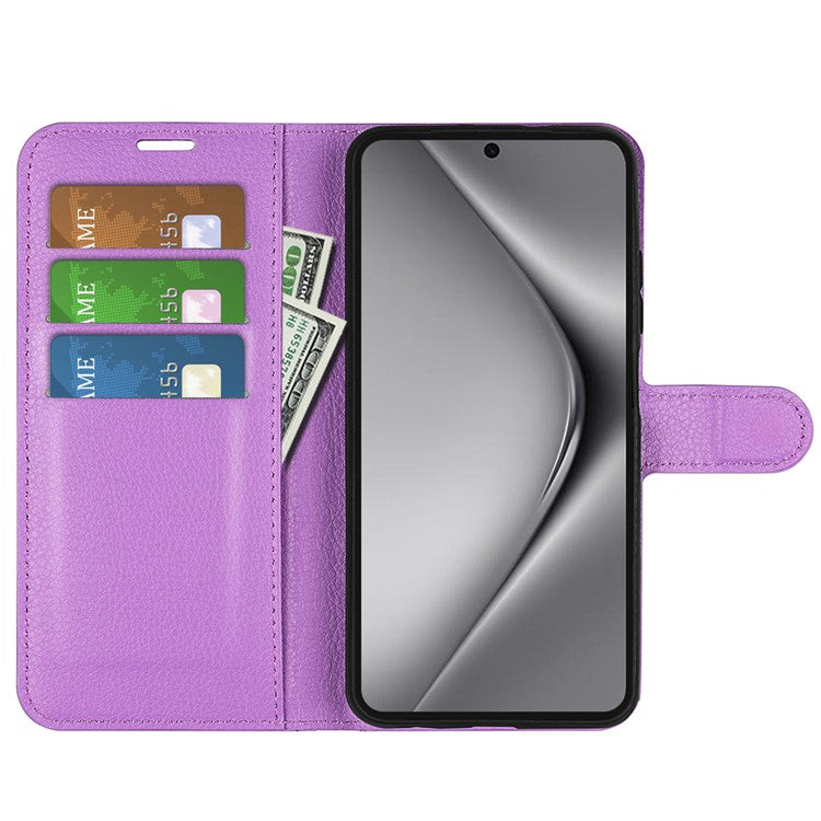 For Huawei Pura 70 Ultra Case Litchi Texture Leather Folio Flip Wallet Phone Cover - Purple