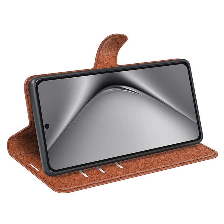 For Huawei Pura 70 Ultra Case Litchi Texture Leather Folio Flip Wallet Phone Cover - Brown