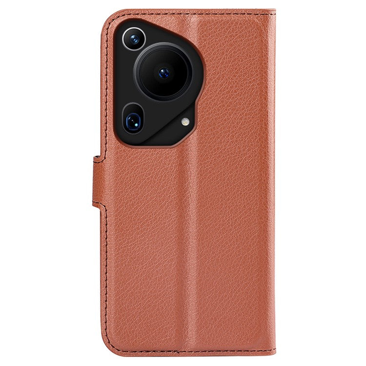 For Huawei Pura 70 Ultra Case Litchi Texture Leather Folio Flip Wallet Phone Cover - Brown