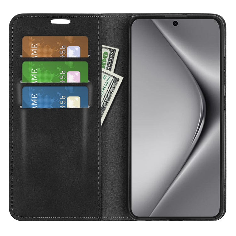For Huawei Pura 70 Ultra Case Magnetic Absorption PU Leather Stand Phone Cover - Black