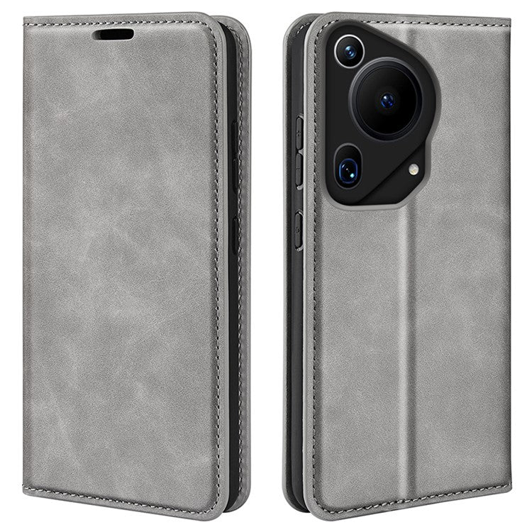 For Huawei Pura 70 Ultra Case Magnetic Absorption PU Leather Stand Phone Cover - Grey