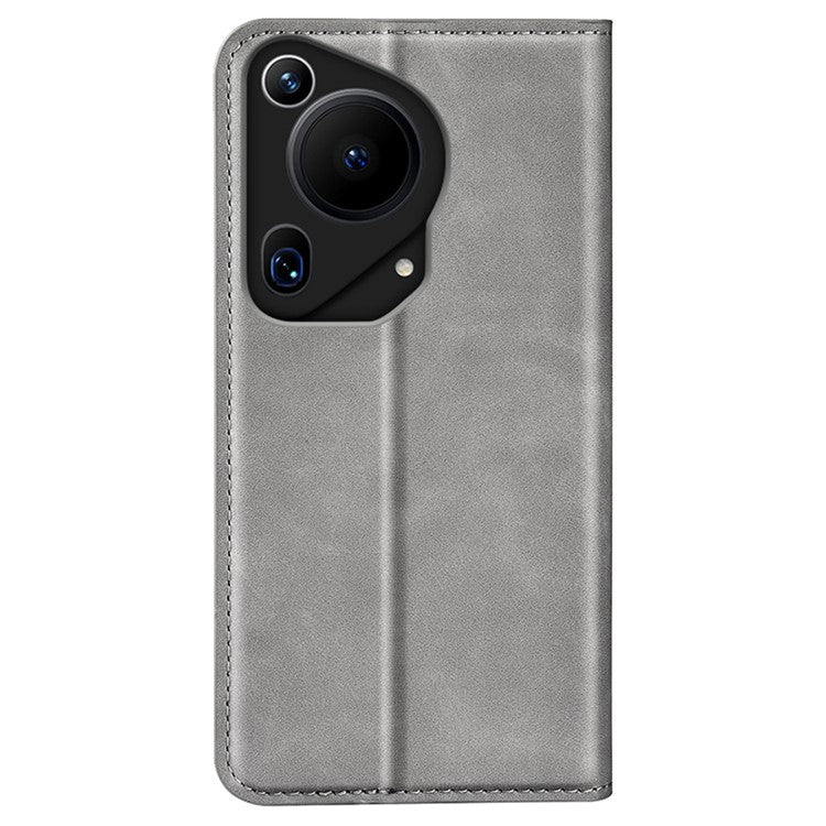 For Huawei Pura 70 Ultra Case Magnetic Absorption PU Leather Stand Phone Cover - Grey