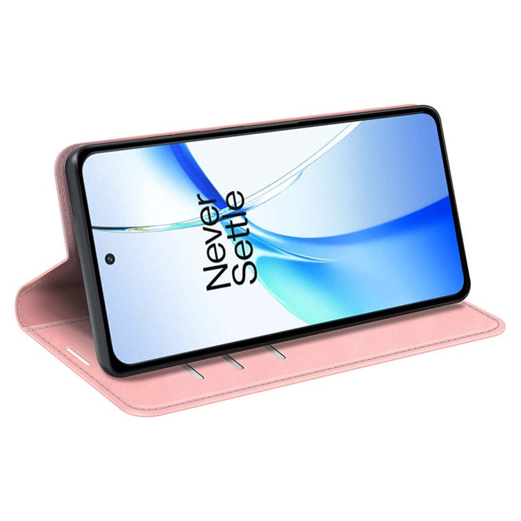 For OnePlus Ace 3V 5G Case Skin-Friendly Card Slots Magnetic Flip Leather Phone Cover - Pink