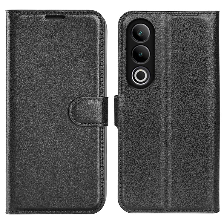 For OnePlus Ace 3V 5G Case PU Leather Litchi Texture Flip Wallet Phone Cover - Black