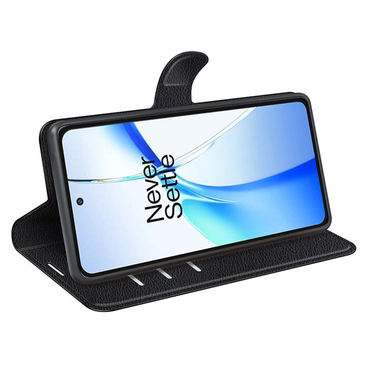 For OnePlus Ace 3V 5G Case PU Leather Litchi Texture Flip Wallet Phone Cover - Black