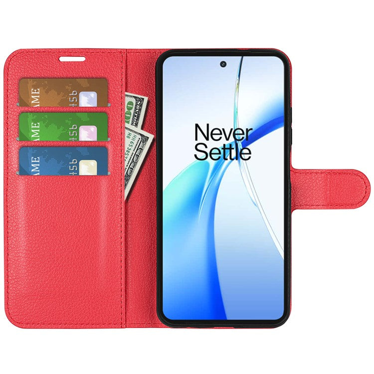 For OnePlus Ace 3V 5G Case PU Leather Litchi Texture Flip Wallet Phone Cover - Red