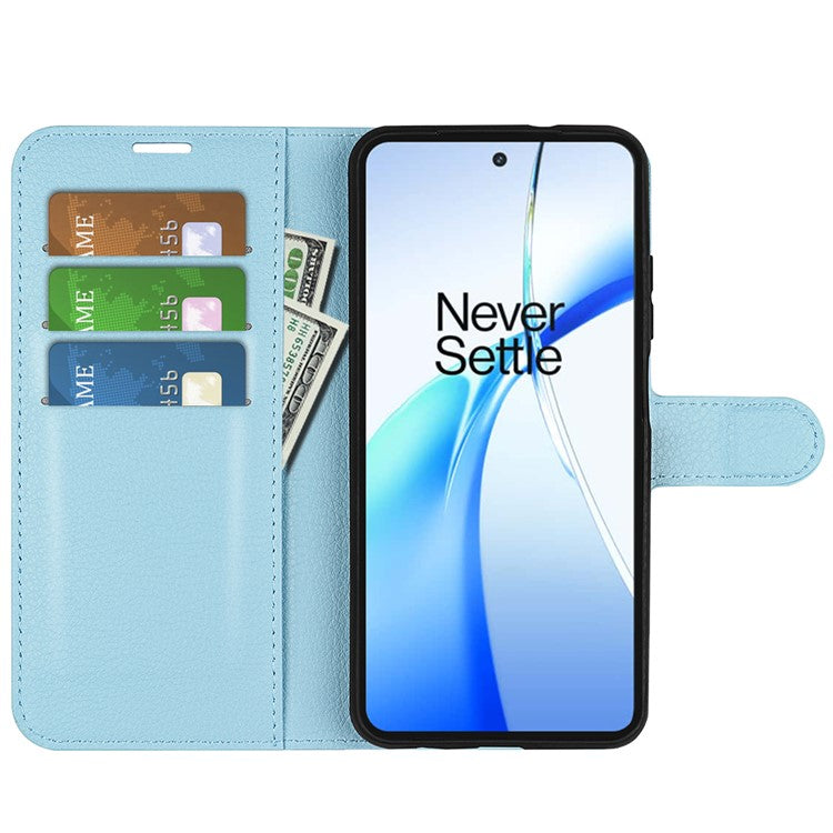 For OnePlus Ace 3V 5G Case PU Leather Litchi Texture Flip Wallet Phone Cover - Blue