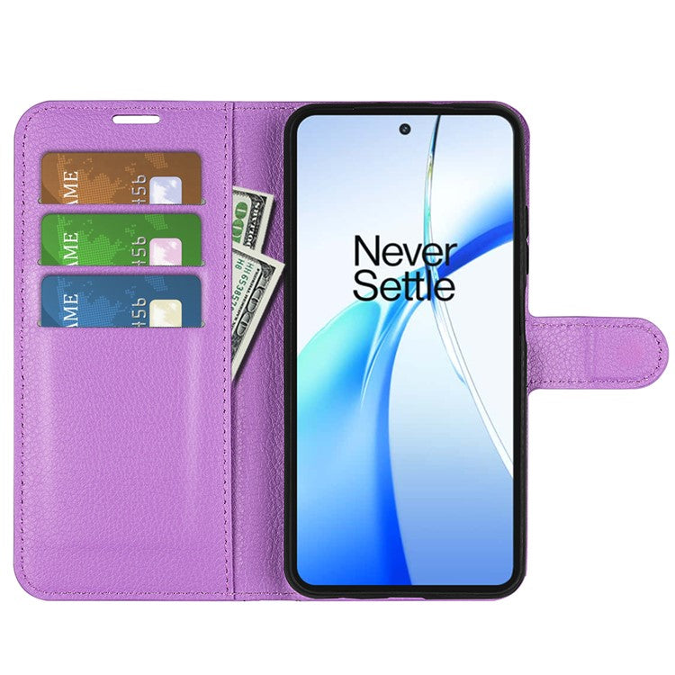 For OnePlus Ace 3V 5G Case PU Leather Litchi Texture Flip Wallet Phone Cover - Purple