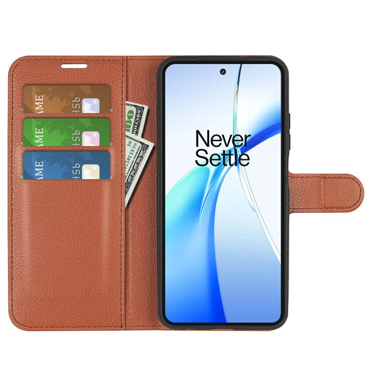 For OnePlus Ace 3V 5G Case PU Leather Litchi Texture Flip Wallet Phone Cover - Brown