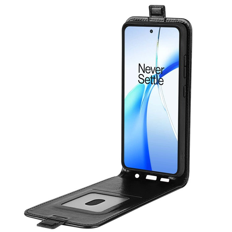 For OnePlus Ace 3V 5G Case Vertical Flip Crazy Horse PU Leather Phone Cover - Black
