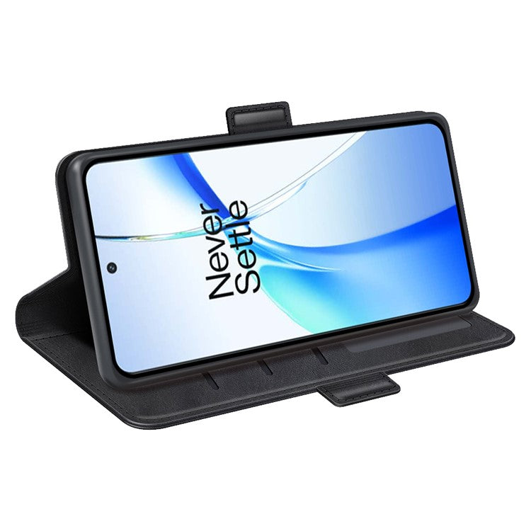 For OnePlus Ace 3V 5G Case Classic Calf Texture Flip Dual Magnetic Clasp Leather Phone Cover - Black