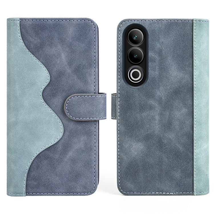 For OnePlus Ace 3V 5G Wallet Case Color Splicing Leather Stand Phone Cover - Blue