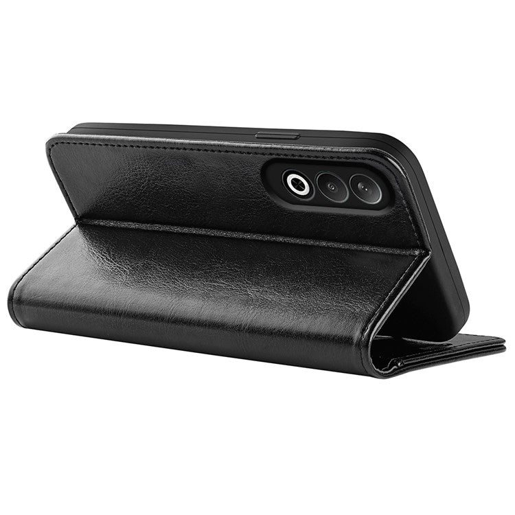 For OnePlus Nord CE4 5G / Oppo K12 Leather Case Crazy Horse Texture Folio Flip Wallet Phone Cover - Black