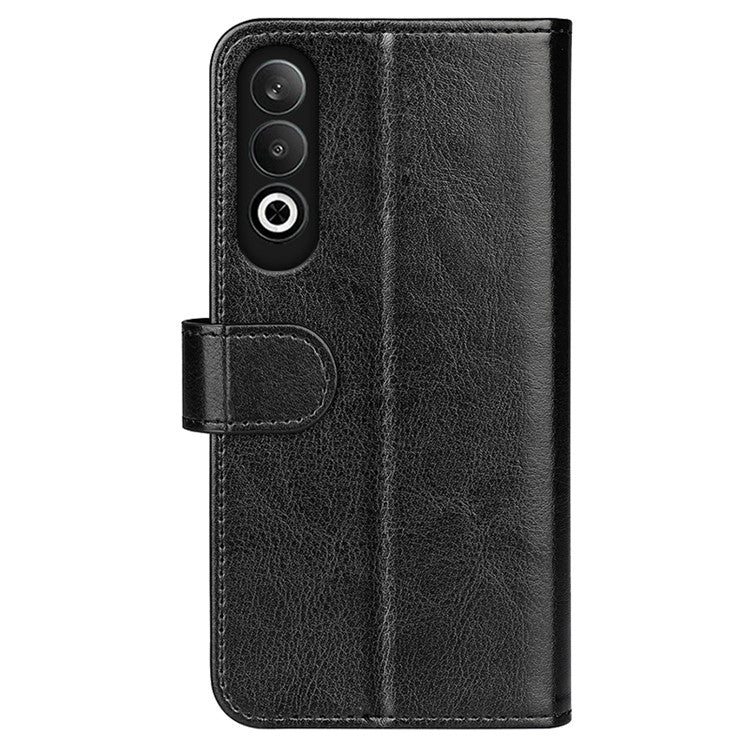 For OnePlus Nord CE4 5G / Oppo K12 Leather Case Crazy Horse Texture Folio Flip Wallet Phone Cover - Black