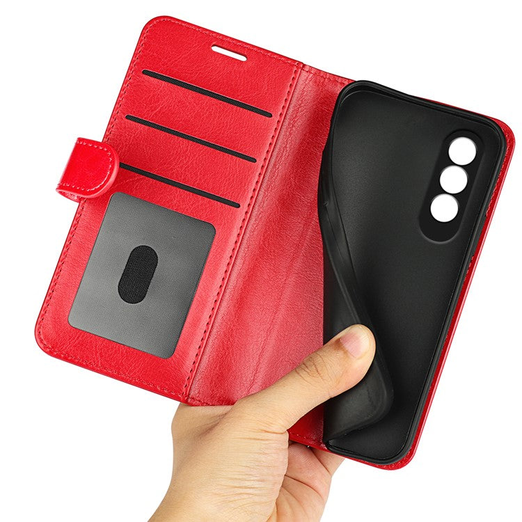 For OnePlus Nord CE4 5G / Oppo K12 Leather Case Crazy Horse Texture Folio Flip Wallet Phone Cover - Red