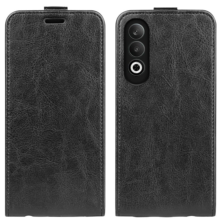 For OnePlus Nord CE4 5G / Oppo K12 Case Crazy Horse Texture Vertical Flip Leather Phone Cover - Black
